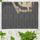 ブラックエレガントシルバー出生メリークリスマス キッチンタオル (折り畳み)