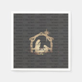 ブラックエレガントシルバー出生メリークリスマス スタンダードカクテルナプキン (正面)