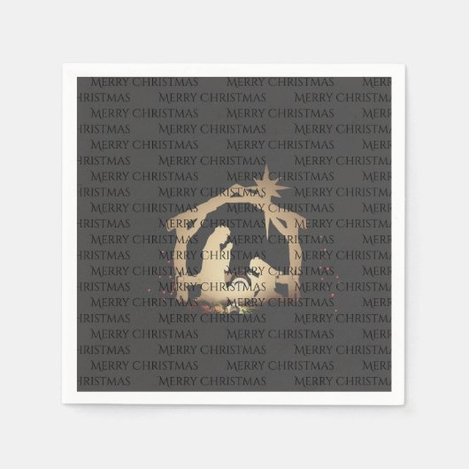 ブラックエレガントシルバー出生メリークリスマス スタンダードカクテルナプキン (正面)