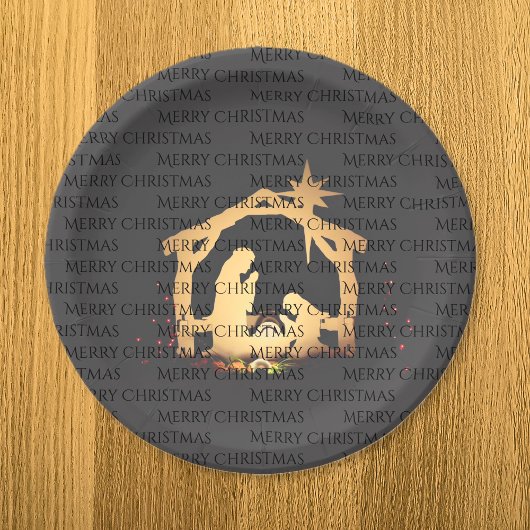ブラックエレガントシルバー出生メリークリスマス ペーパープレート