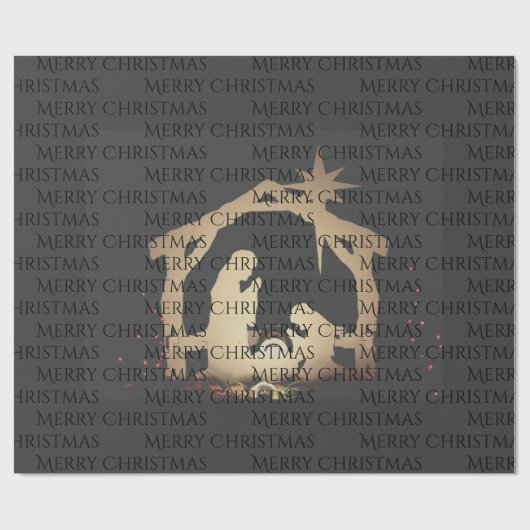 ブラックエレガントシルバー出生メリークリスマス ラッピングペーパー (フラット)