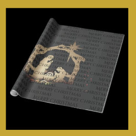 ブラックエレガントシルバー出生メリークリスマス ラッピングペーパー