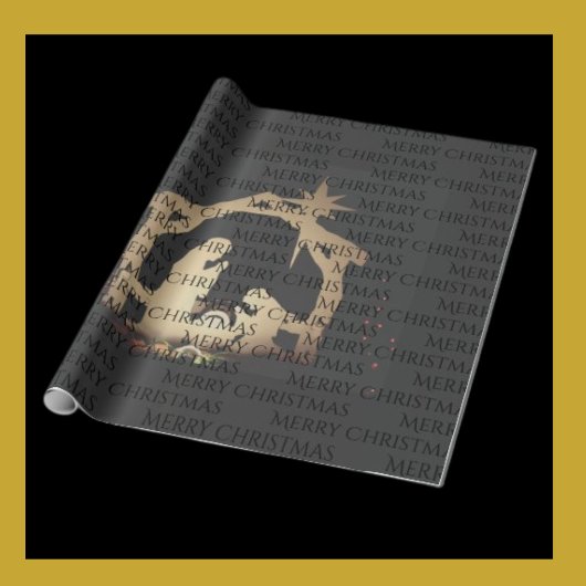 ブラックエレガントシルバー出生メリークリスマス ラッピングペーパー