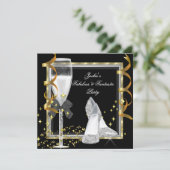 ブラックエレガントシルバー金ゴールド女子バースデーパーティー 招待状 (スタンド正面)