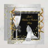 ブラックエレガントシルバー金ゴールドAny Age Birthday Party 招待状 (正面/裏面)