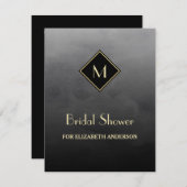 ブラックエレガントシンプル金ゴールドモノグラムブライダルシャワー 招待状 (正面/裏面)