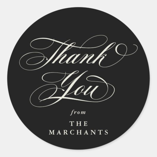 ブラックエレガントスクリプ結婚トに感謝 ラウンドシール (正面)