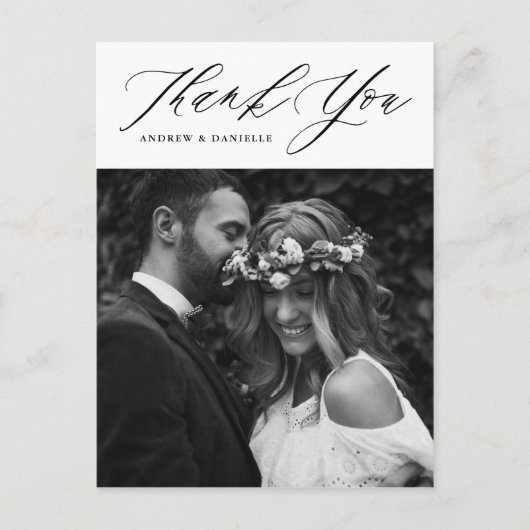 ブラックエレガントスクリプ結婚トVertical Thank ポストカード (正面)