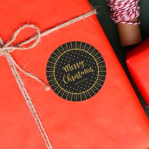 ブラックエレガントスターバストスクリプトメリークリスマス ラウンドシール