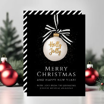 ブラックエレガントストライプクリスマスホリデーカード