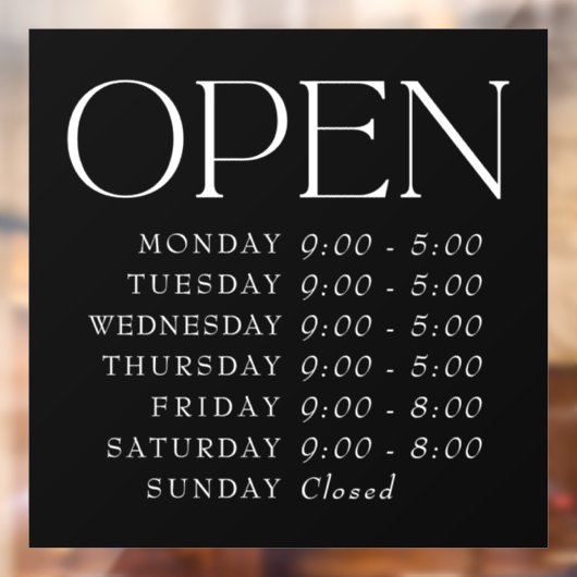 ブラックエレガントセリフ小売オープンサイン営業時間 ウィンドウサイン (シート2)