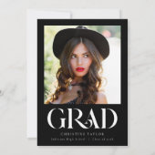 ブラックエレガントタイポグラフィ写真卒業パーティー 招待状 (裏面)