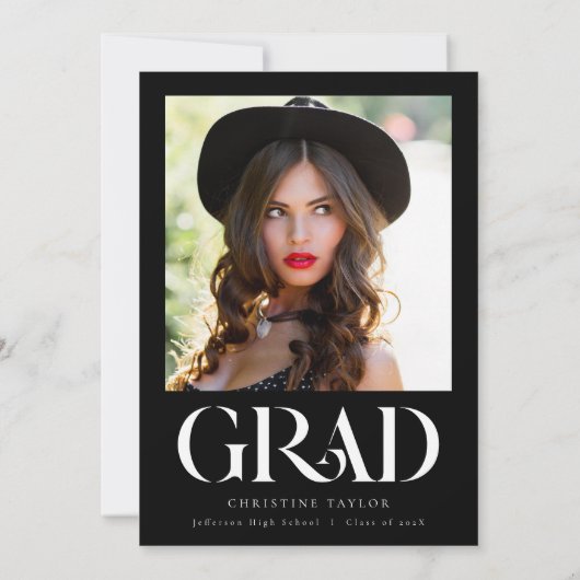 ブラックエレガントタイポグラフィ写真卒業パーティー 招待状 (裏面)