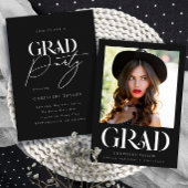 ブラックエレガントタイポグラフィ写真卒業パーティー 招待状