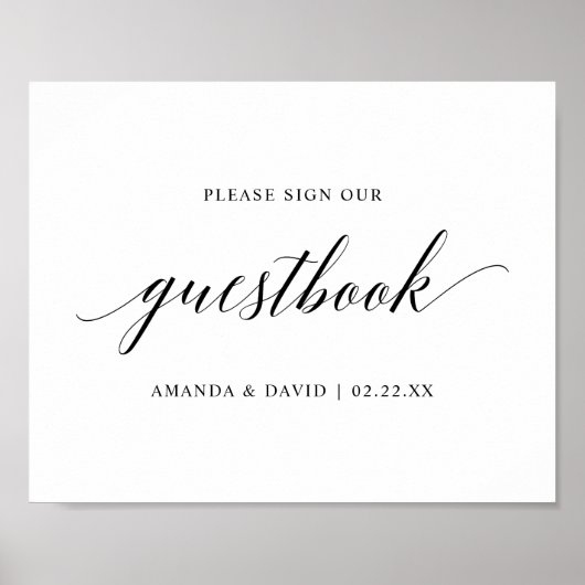 ブラックエレガントタイポグラフィ結婚ズゲストブックサイン ポスター (正面)