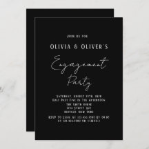 ブラックエレガントタイ婚約パーティ招待状