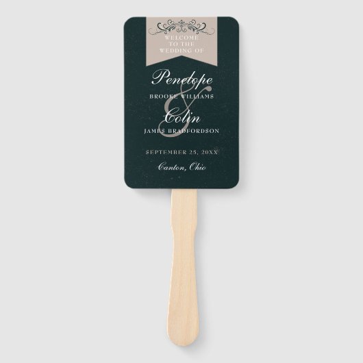 ブラックエレガントタン図書室結婚式 プログラム ハンドファン (正面)