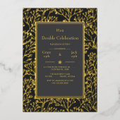 ブラックエレガントダブルお祝い誕生日 箔招待状 (正面)