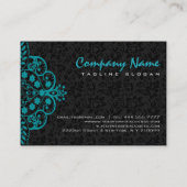 ブラックエレガントダマスクターコイズブルーヴィンテージレース 名刺 (裏面)