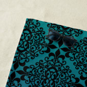 ブラックエレガントダマスクティール（緑がかった色）とパープルグラデーション ビーチタオル (インサイチュ)