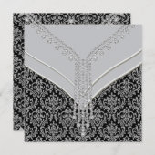 ブラックエレガントダマスクパーティー 招待状 (正面/裏面)