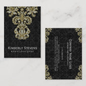 ブラックエレガントダマスク及びダイヤモンドグリッター 名刺 (正面/裏面)