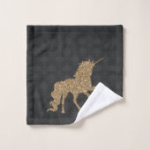 ブラックエレガントダマスク金ゴールドグリッターユニコーン バスタオルセット (ウォッシュタオル)