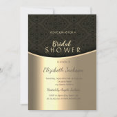 ブラックエレガントダマスク金ゴールドブライダルシャワー 招待状 (正面)