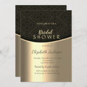 ブラックエレガントダマスク金ゴールドブライダルシャワー 招待状 (正面/裏面)