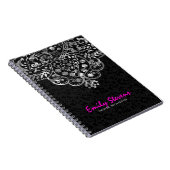 ブラックエレガントダマスク銀メタリックヴィンテージレース ノートブック (右側)