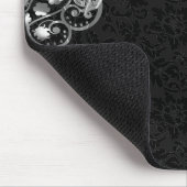 ブラックエレガントダマスク銀メタリックヴィンテージレース マウスパッド (コーナー)