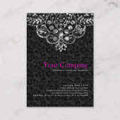 ブラックエレガントダマスク銀メタリックヴィンテージレース 名刺 (裏面)