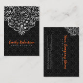 ブラックエレガントダマスク銀メタリックヴィンテージレース 名刺 (正面/裏面)