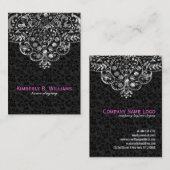 ブラックエレガントダマスク銀メタリックヴィンテージレース 名刺 (正面/裏面)