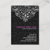 ブラックエレガントダマスク銀メタリックヴィンテージレース 名刺 (裏面)