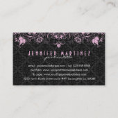 ブラックエレガントダマスク&パステルピンクフローラスワーズ2 名刺 (裏面)