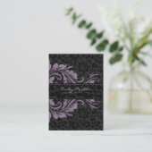 ブラックエレガントダマスク&パープルフローラオーナメント 名刺 (スタンド正面)