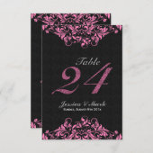 ブラックエレガントダマスク&ピンクフローラレース 招待状 (正面/裏面)