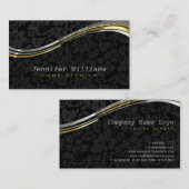 ブラックエレガントダマスシルバーと金ゴールドアクセント 名刺 (正面/裏面)