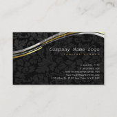 ブラックエレガントダマスシルバーと金ゴールドアクセント 名刺 (裏面)