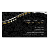 ブラックエレガントダマスシルバー&金ゴールドアクセント マグネット名刺 (正面)