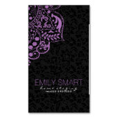 ブラックエレガントダマスパープルヴィンテージ マグネット名刺 (正面縦)