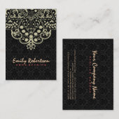 ブラックエレガントダマスベージュヴィンテージレース 名刺 (正面/裏面)