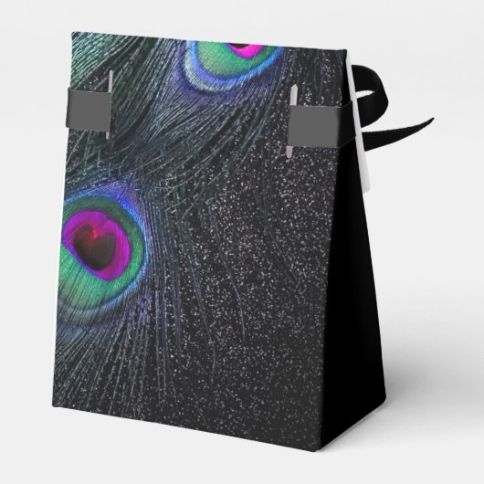 ブラックエレガントティール(緑がかった色)とホットピンクピーコック結婚ズ フェイバーボックス (裏面サイド)