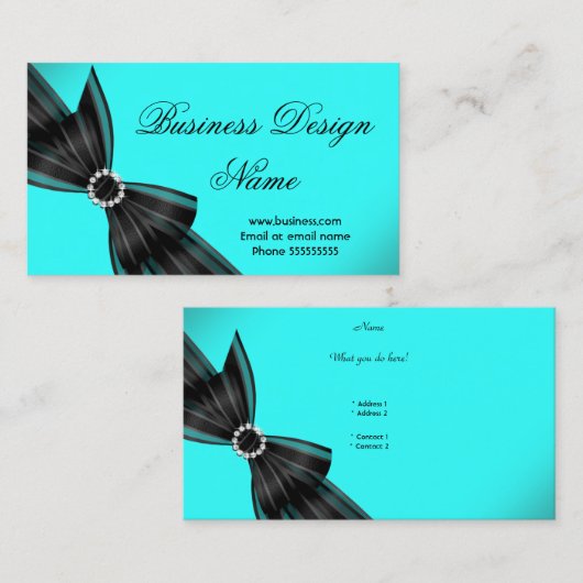 ブラックエレガントティール(緑がかった色)ブルーダイアモンドボウデザイン 名刺 (正面/裏面)