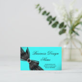 ブラックエレガントティール（緑がかった色）ブルーダイアモンドボウデザイン 名刺 (スタンド正面)