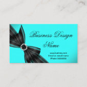 ブラックエレガントティール（緑がかった色）ブルーダイアモンドボウデザイン 名刺 (正面)