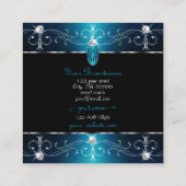 ブラックエレガントティール(緑がかった色)ブルー華美オーナメントイニシャル スクエア名刺 (裏面)