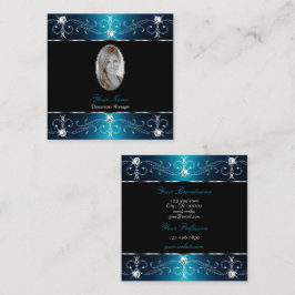 ブラックエレガントティール（緑がかった色）ブルー華美オーナメント写真の追加 スクエア名刺