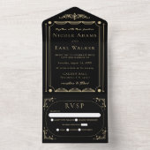 ブラックエレガントデコ金ゴールド結婚レトロ オールインワン招待状 (内側)